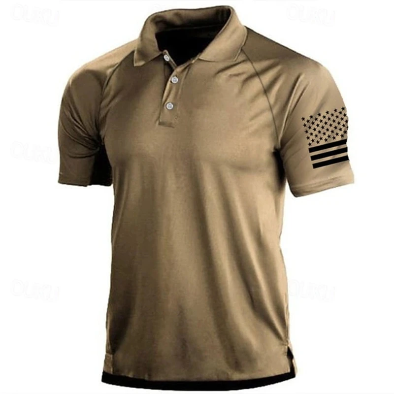 Outdoor Sport Usa - 3D Baskılı ABD Bayrağı Desenli Polo