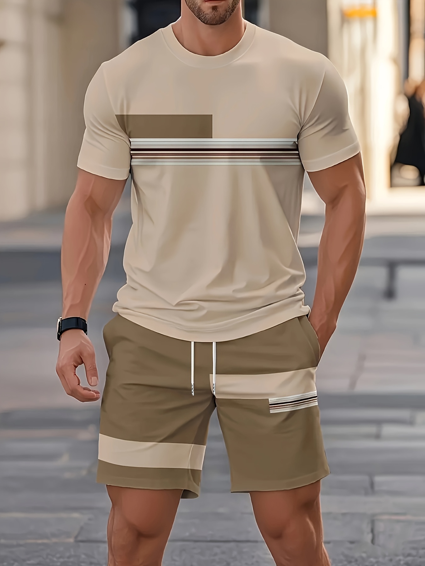 Outdoor Sports Outfit - Yaz erkek setleri rahat o-boyun kısa