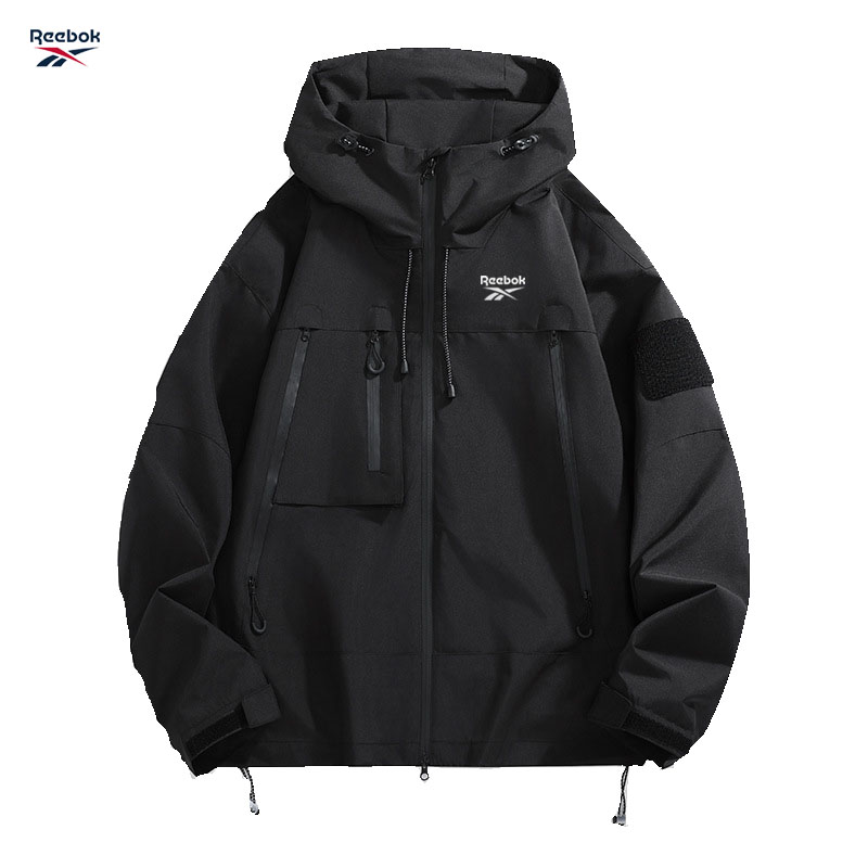 Outdoor Sport Waterproof Jacket - Reebok Erkek Kapüşonlu Ceket, Siyah Su
